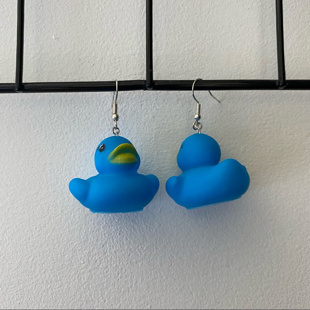 BLUE RUBBER DUCKY EARRINGS